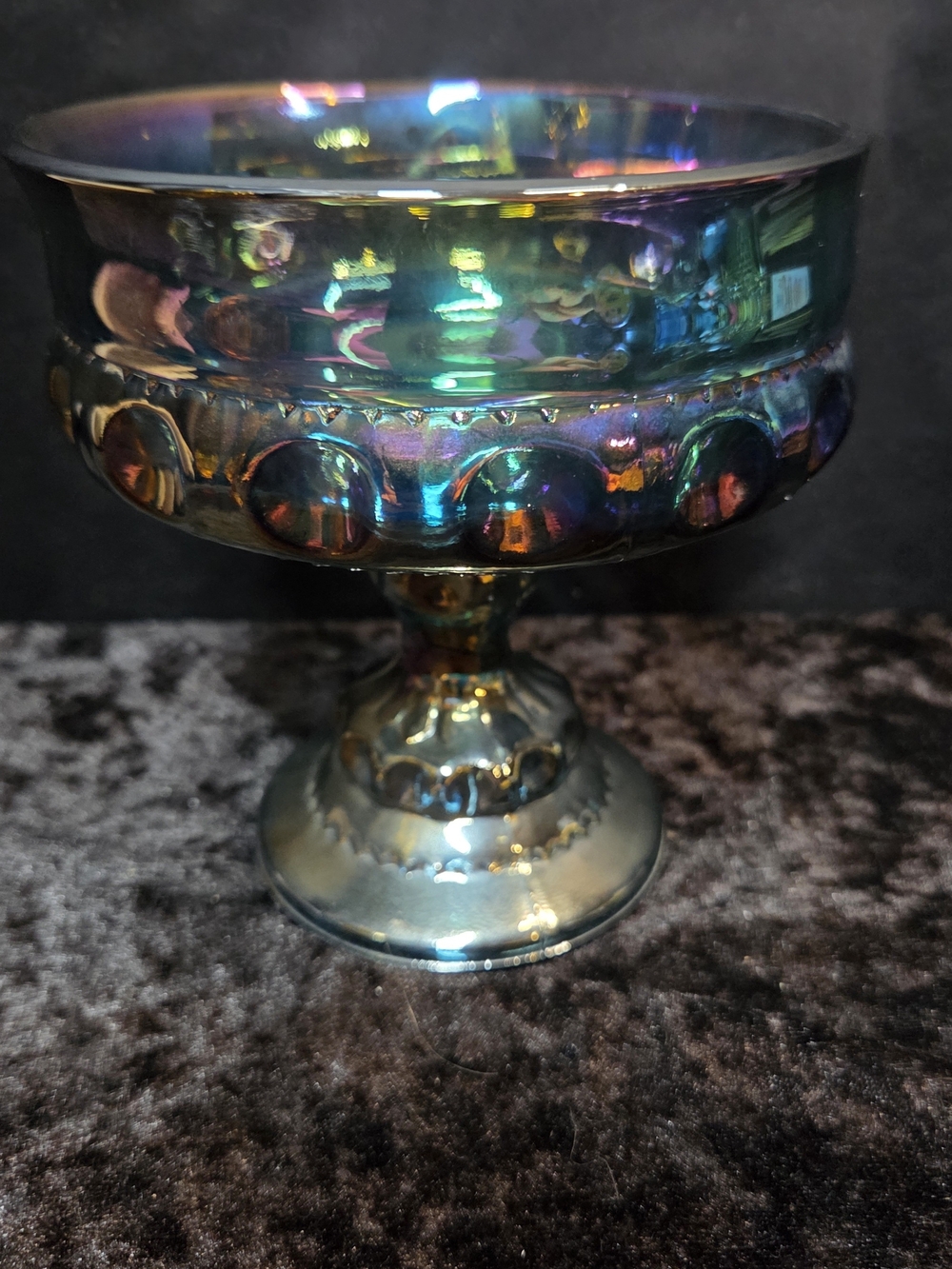 Vintage Indiana Iridescent Carnival Glass Pedestal Candy Dish Compote Bowl